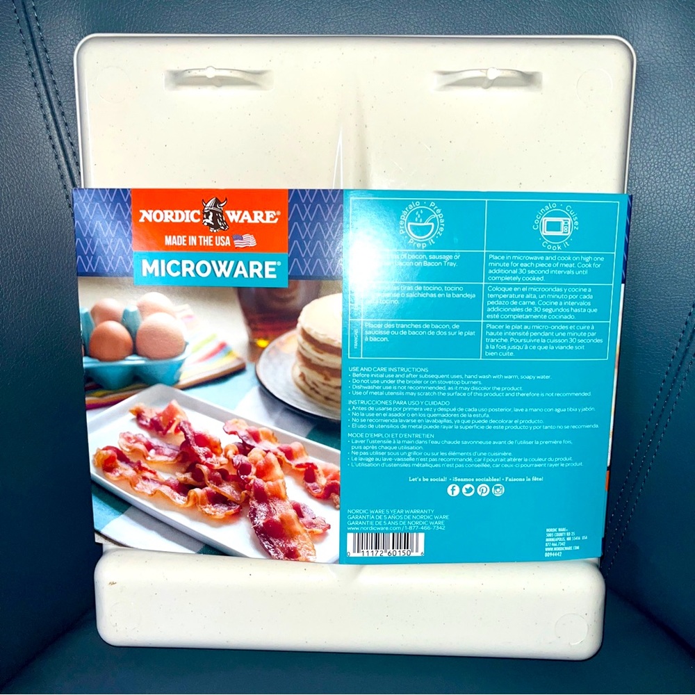 Nordic Ware Microwave-Safe Plastic Slanted Bacon Tray and Food Defroster, White - Picture 2 of 3